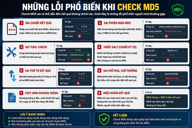 Những lỗi phổ biến khi check MD5